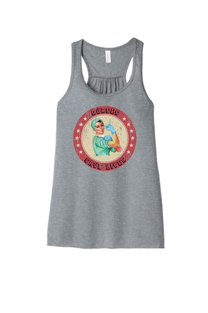 Rosie the Nurse -Nurses Save Lives  Women's Flowy Racerback Tank