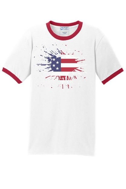 Patriotic Paint Splatter Ringer Tee